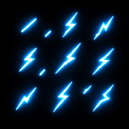 Tiny, electric-like sparks

```
- Shape: Small line/dash or tiny lightning bolt
- Color: Bright cyan (#00FFFF) or electric blue (#0088FF)
- Intensity: Very bright, almost overexposed look.
In-Game asset.  2d.  High contrast.  No shadows