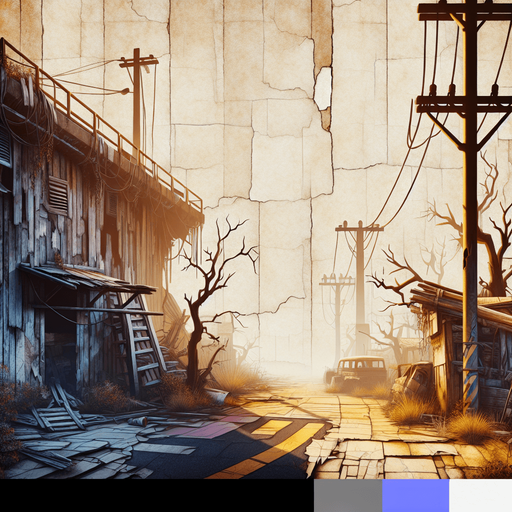 zombie epidemic abaounded place.
Single Game Texture. In-Game asset. 2d. Blank background. High contrast. No shadows.