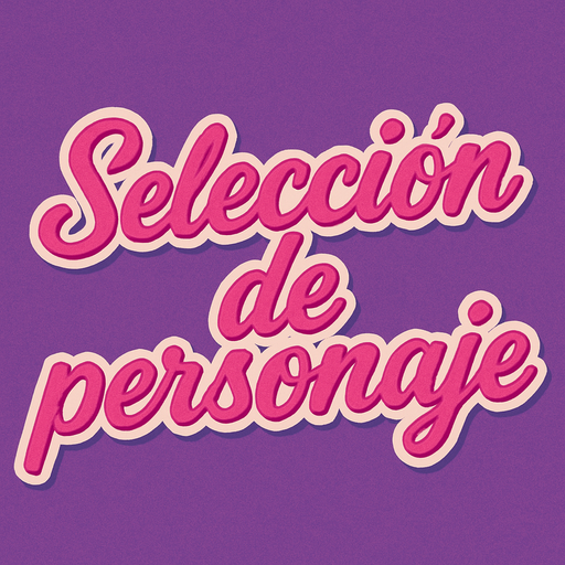letras de color rosa que dicen seleccion de personaje en cursiva y con contorno blanco