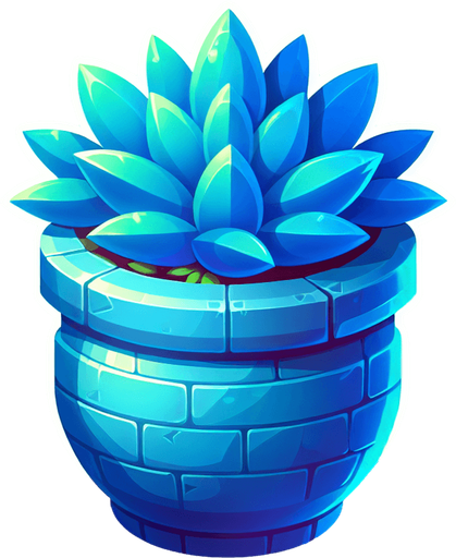 blue flower pot.
Single Game Texture.  In-Game asset.  2d.  Blank background.  High contrast.  No shadows