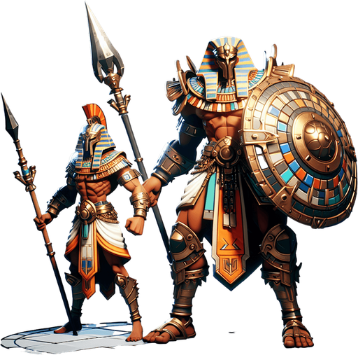 An animated image of an egyptian warrior.
Single Game Texture. In-Game asset. 2d. Blank background. High contrast. No shadows.