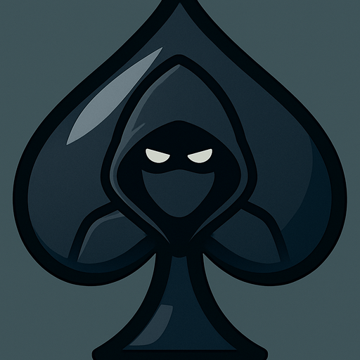 Add an icon of a cartoon spy with a hood and a mask on in the center of the spade.
