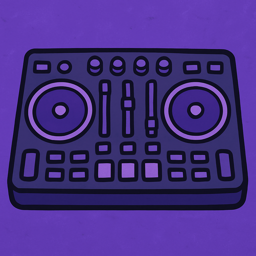 gri mor bir masa üzerinde tuşlar var dj stilinde.
In-Game asset.  2d.  High contrast.  No shadows