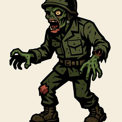 Soldier zombie.
In-Game asset.  2d.  High contrast.  No shadows