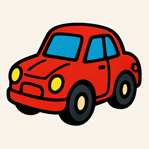 A red toy car.
In-Game asset.  2d.  High contrast.  No shadows