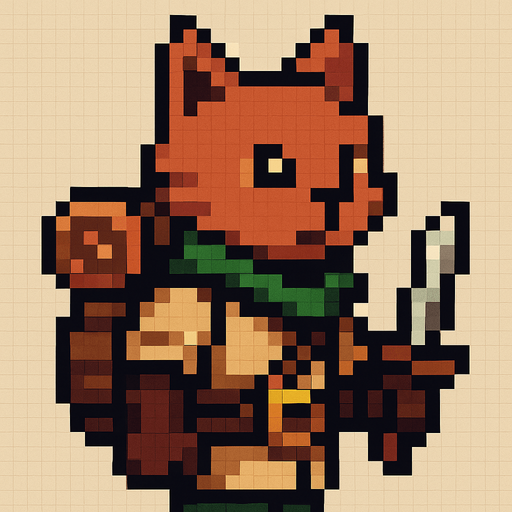 cat human, pixel art, half, adventurer.
In-Game asset.  2d.  High contrast.  No shadows