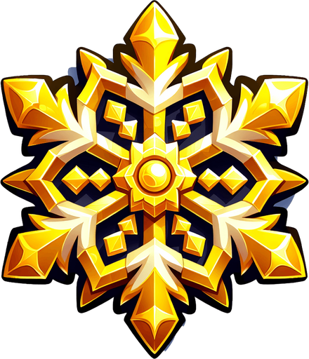 a golden snowflake, cartoon Single Game Texture. In-Game asset. 2d. Blank background. High contrast. No shadows.