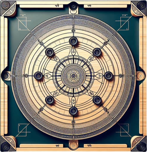 I’m creating a 2D Carrom game and need a high-quality top-down Carrom board asset. Please generate.
Single Game Texture.  In-Game asset.  2d.  Blank background.  High contrast.  No shadows