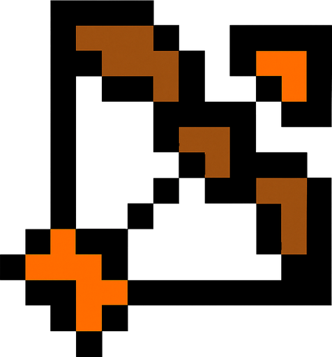 4x4pixel bow and arrow.
In-Game asset.  2d.  High contrast.  No shadows. Black outline