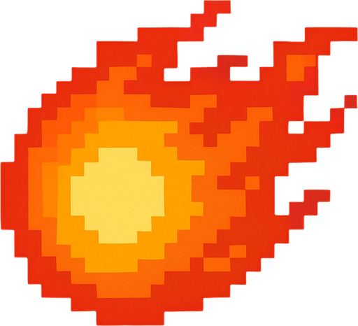 pixel fireball.
In-Game asset.  2d.  High contrast.  No shadows