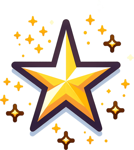 yellow pointy star twinkle.
Single Game Texture. In-Game asset. 2d. Blank background. High contrast. No shadows.