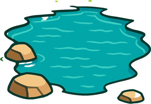 A lake with a 3d view.
In-Game asset.  2d.  High contrast.  No shadows