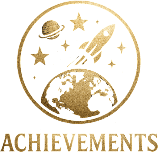 Uzay temalı global Achievements, gerçekçi, Altında "Achievements" yazsın.
In-Game asset.  High contrast.  No shadows