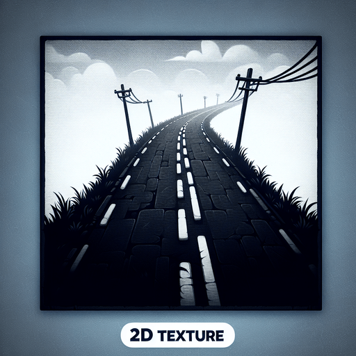 create a black color road.
Single Game Texture.  In-Game asset.  2d.  Blank background.  High contrast.  No shadows