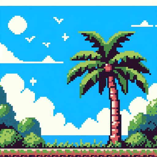 8bit. cartoon. palm tree..
Single Game Texture. In-Game asset. 2d. Blank background. High contrast. No shadows.