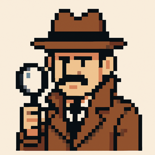 detective.
In-Game asset.  2d.  High contrast.  No shadows. pixel art