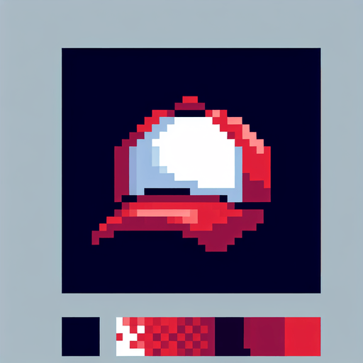 2d. 8-bit. red baseball cap. maga..
Single Game Texture. In-Game asset. 2d. Blank background. High contrast. No shadows.