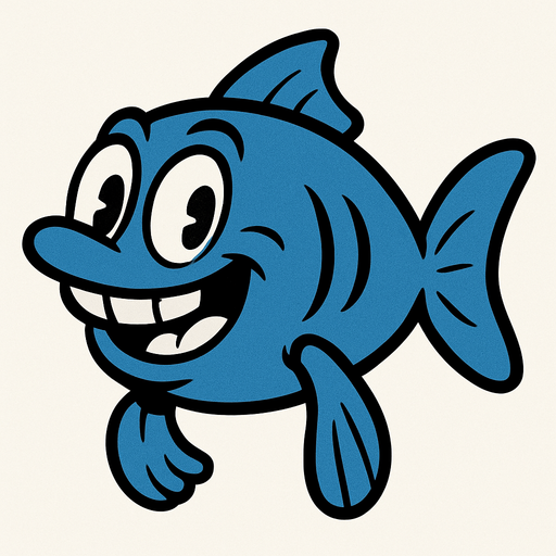 Rubber Hose Style Blue Fish.
In-Game asset.  2d.  High contrast.  No shadows
