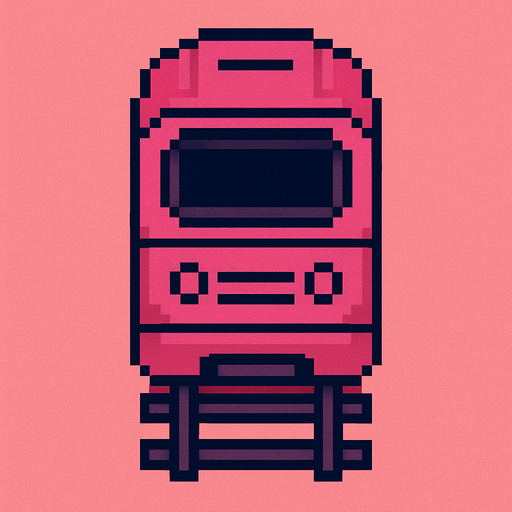 Draw 2d pixel train top view pink.
In-Game asset.  2d.  High contrast.  No shadows