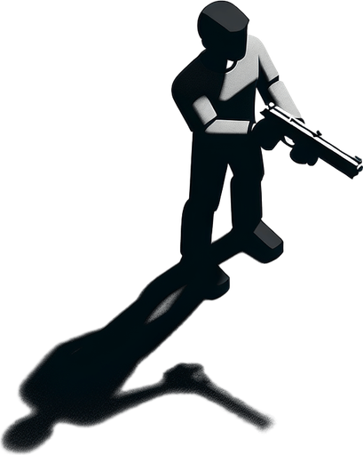 character with a gun looking from above.
Single Game Texture. In-Game asset. 2d. Blank background. High contrast. No shadows.