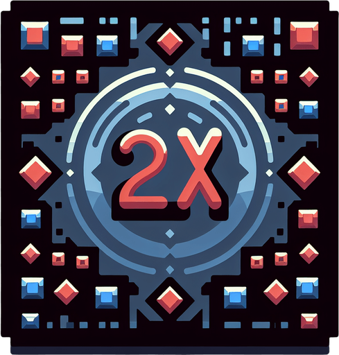 elevler içinde 2X yazısı.
Single Game Texture. In-Game asset. 2d. Blank background. High contrast. No shadows.