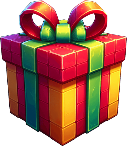 A christmas present, cartoon 2d, side view Single Game Texture. In-Game asset. 2d. Blank background. High contrast. No shadows.