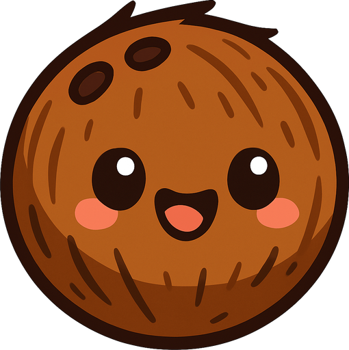 Coconut with cute face.
In-Game asset.  2d.  High contrast.  No shadows