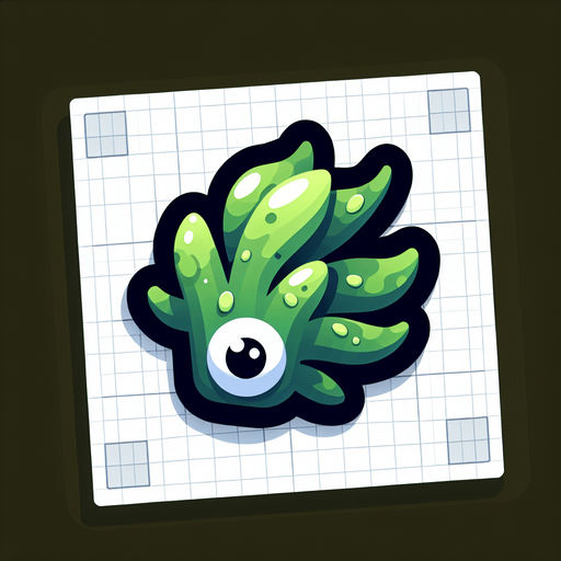 Seeweed with eyes.
Single Game Texture.  In-Game asset.  2d.  Blank background.  High contrast.  No shadows