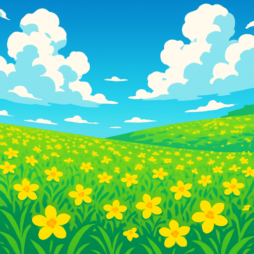 Fond d'écran prairie manga.
In-Game asset.  2d.  High contrast.  No shadows