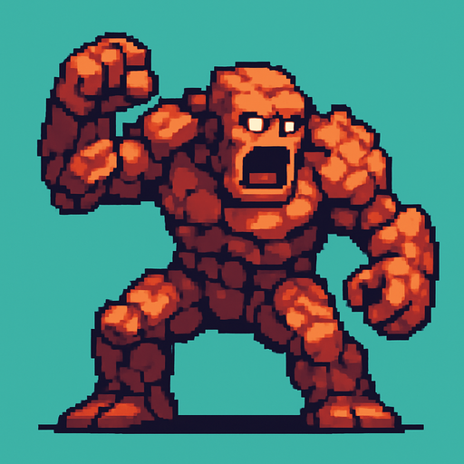 colossus monster, pixel art, standing, attacking.
In-Game asset.  2d.  High contrast.  No shadows