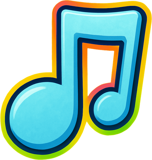 Ice blue with a bright color stroke music note.
In-Game asset.  2d.  High contrast.  No shadows