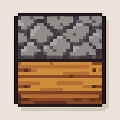 pixelart, up side stone, down side plank, top down.
In-Game asset.  2d.  High contrast.  No shadows