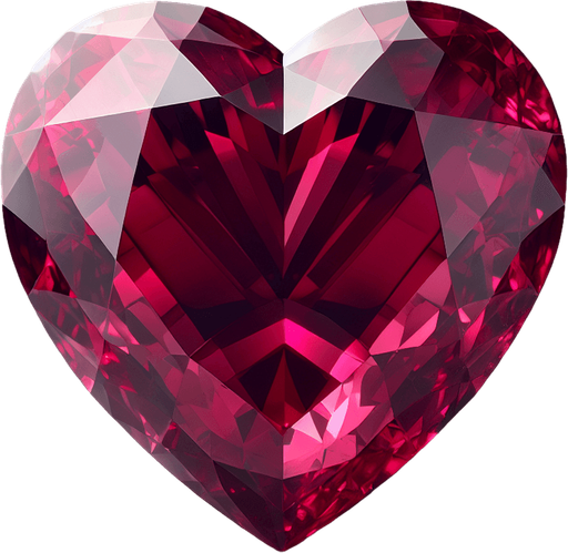 Large heart in precious ruby, very lightly decorated. Front view.