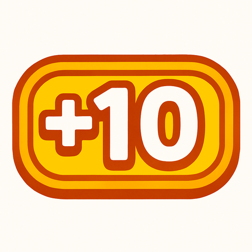 A score display written +10 on it.
In-Game asset.  2d.  High contrast.  No shadows