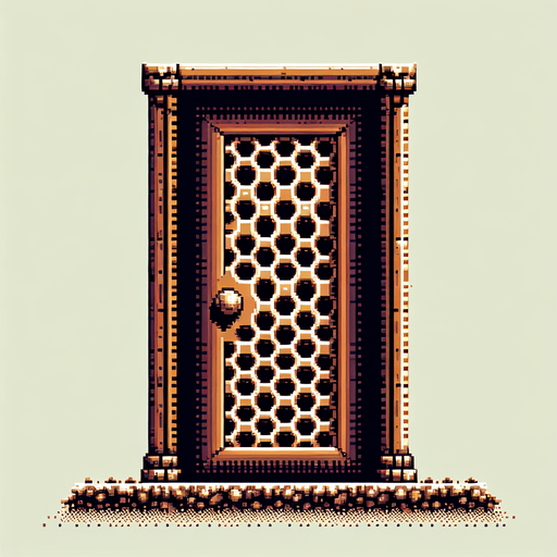 8 bit image 2d brown classic old door with beehive pattern.
Single Game Texture.  In-Game asset.  2d.  Blank background.  High contrast.  No shadows