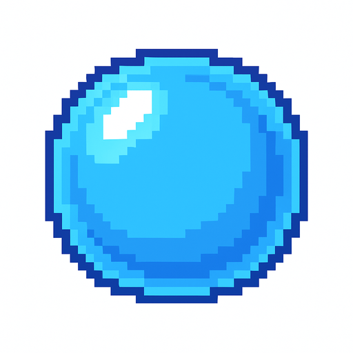 A blue transparent dome type shield ball . Simple graphics. Low details.
Single Game Texture. In-Game asset. 2d. Blank background. High contrast. No shadows. Pixel Art