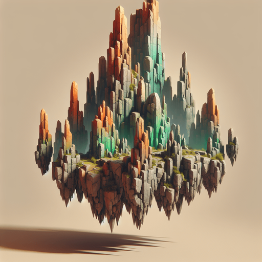 Taller stones green,brown,orange, HD, blur, light, sharp stones, floating Island, real 
background.
Single Game Texture. In-Game asset. 2d. Blank background. High contrast. No shadows.