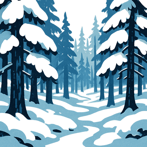A snowy forest.
In-Game asset.  2d.  High contrast.  No shadows