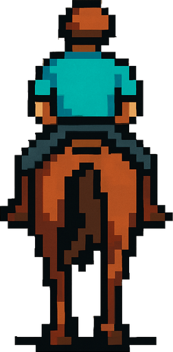 at üstünde olan pixel bir adam arkası dönük.
In-Game asset.  2d.  High contrast.  No shadows
