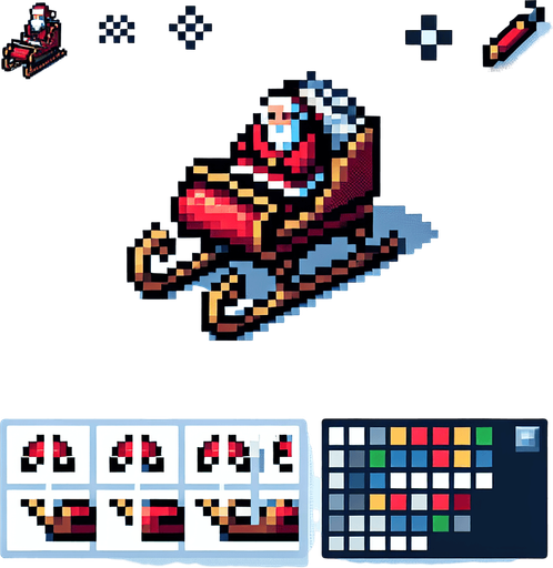 santa sled. Single Game Texture. In-Game asset. 2d. Blank background. High contrast. No shadows. pixelated. 8 bit