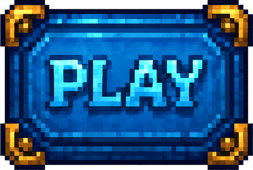 A big button that say Play to start playing a game. Use blue magical style 2d pixel art, golden corners
Single Game Texture. In-Game asset. 2d. Blank background. High contrast. No shadows.