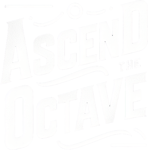 Simple Black overlay with white "ascend the octave" text. Classic text. Clean design
Single Game Texture.  In-Game asset.  2d.  Blank background.  High contrast.  No shadows