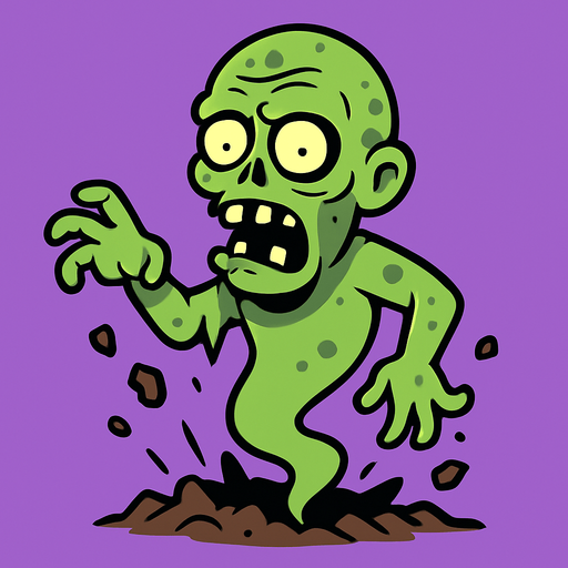 2D. Cartoon. The rise of the zombie ghost spirit from the ground..
In-Game asset.  2d.  High contrast.  No shadows