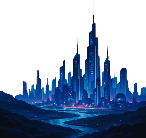 landscape of a furturistic world by night