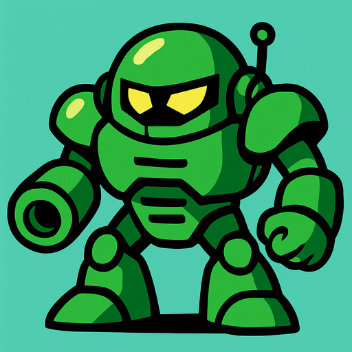 green robot enemy.
In-Game asset.  2d.  High contrast.  No shadows