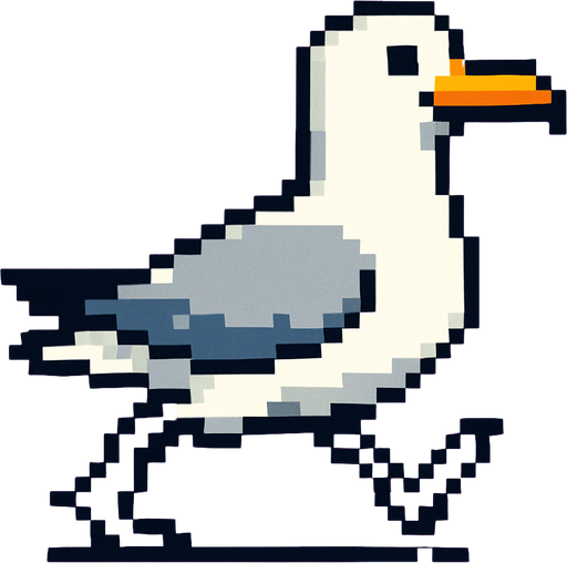 seagull looking to the right, pixelart, running.
In-Game asset.  2d.  High contrast.  No shadows
