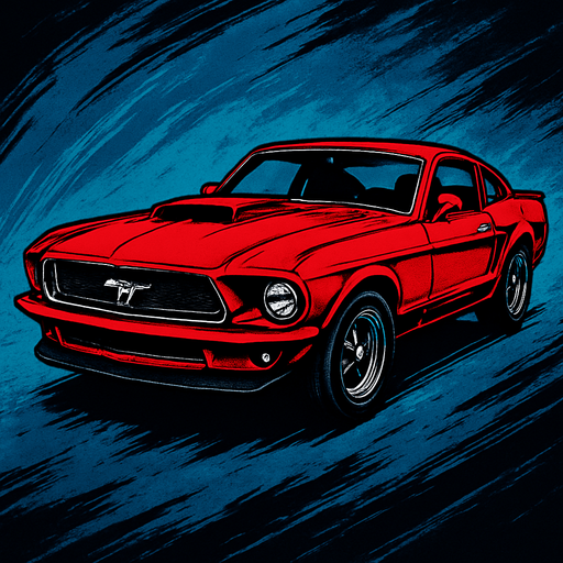 red mustang with tekken style.
In-Game asset.  2d.  High contrast.  No shadows. tekken style. tekken style
