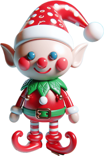 one cute christmas elf. plastic style. Single Game Texture. In-Game asset. 2d. Blank background. High contrast. No shadows.