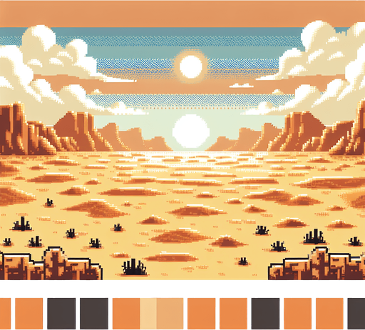 8-bit. Cartoon. landscape. desert. top-down view. no horizon. Single Game Texture. In-Game asset. 2d. Blank background. High contrast. No shadows.