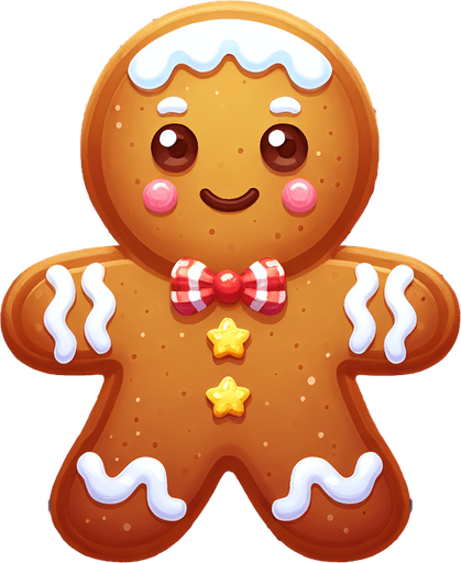 a cute gingerbread boy Single Game Texture. 2d. Transparent background. High contrast. No shadows.